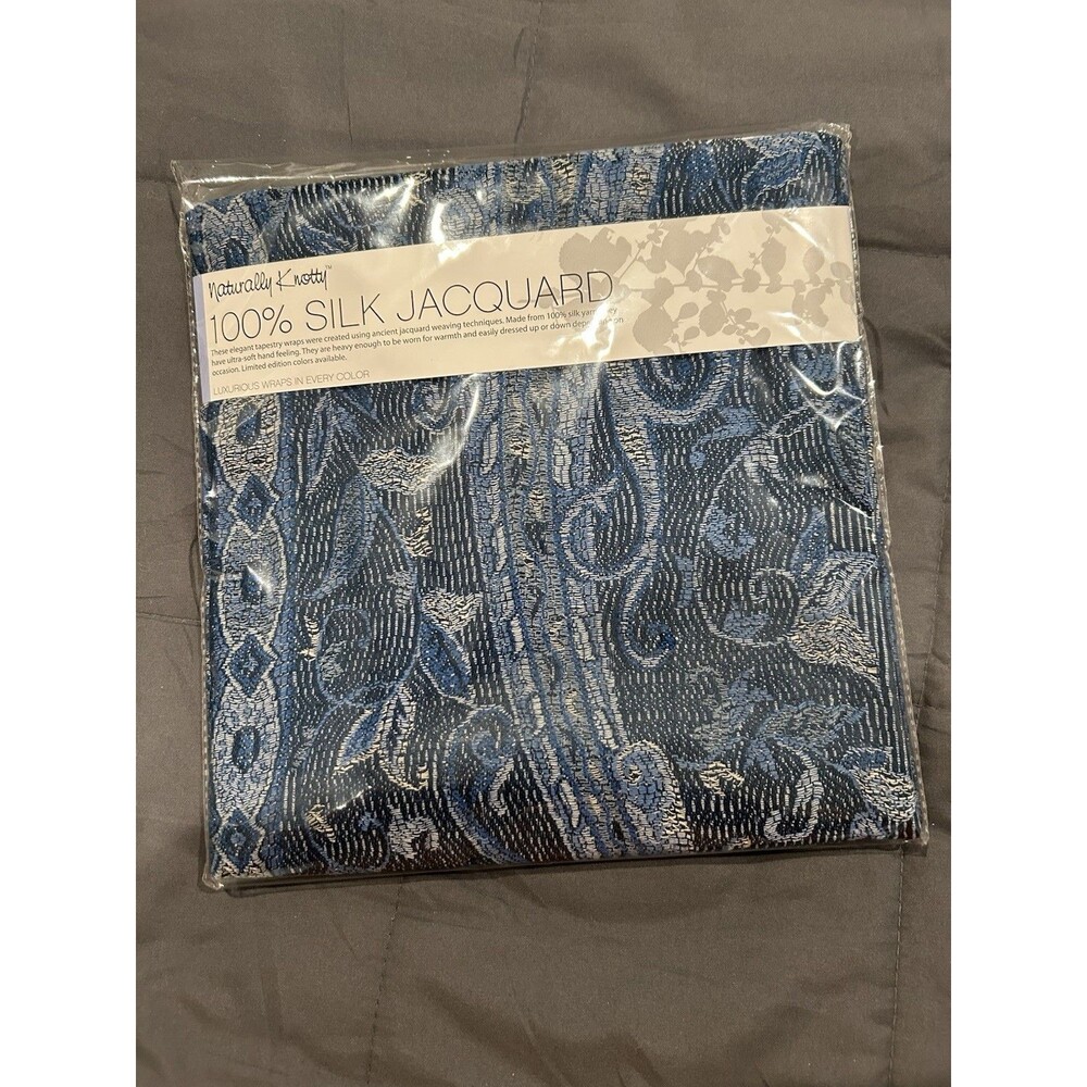 Naturally Knotty 100% Silk Jacquard Scarf In Shades of Blue
